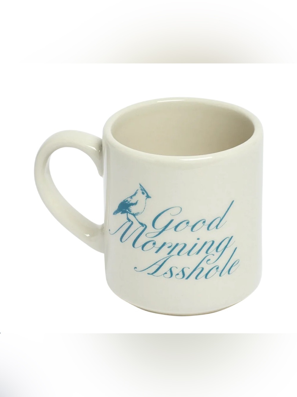 Ceramic 'Good Morning’ White Mug with Blue Script and Bird - Picture 2 of 2